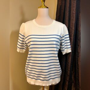 NWOT Ladies size L blue & white striped short sleeve crew neck sweater